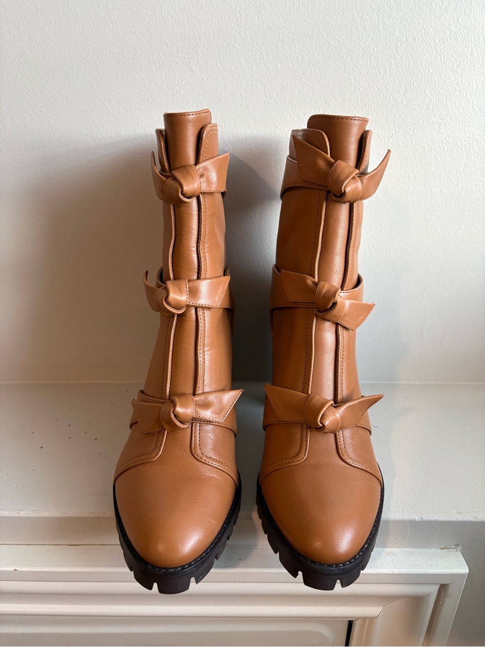 Alexandre Birman Women's Tan Knot-Detail Mid-Calf Boots